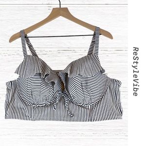 CACIQUE SWIM Women’s Size 44C Bikini Top Striped Underwire Ruffled Padded